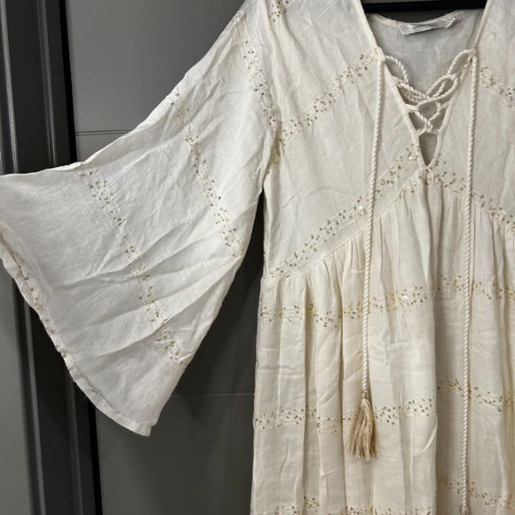 GOLD SILVER Ivory and Gold Sequins Maxi Beach Dress Plunging Neckline with Lace - Picture 4 of 8